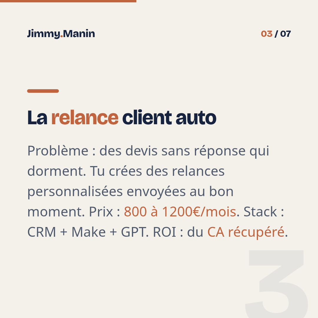 3 automatisations IA que les PME paient 500 à 2000€/mois — 3/7