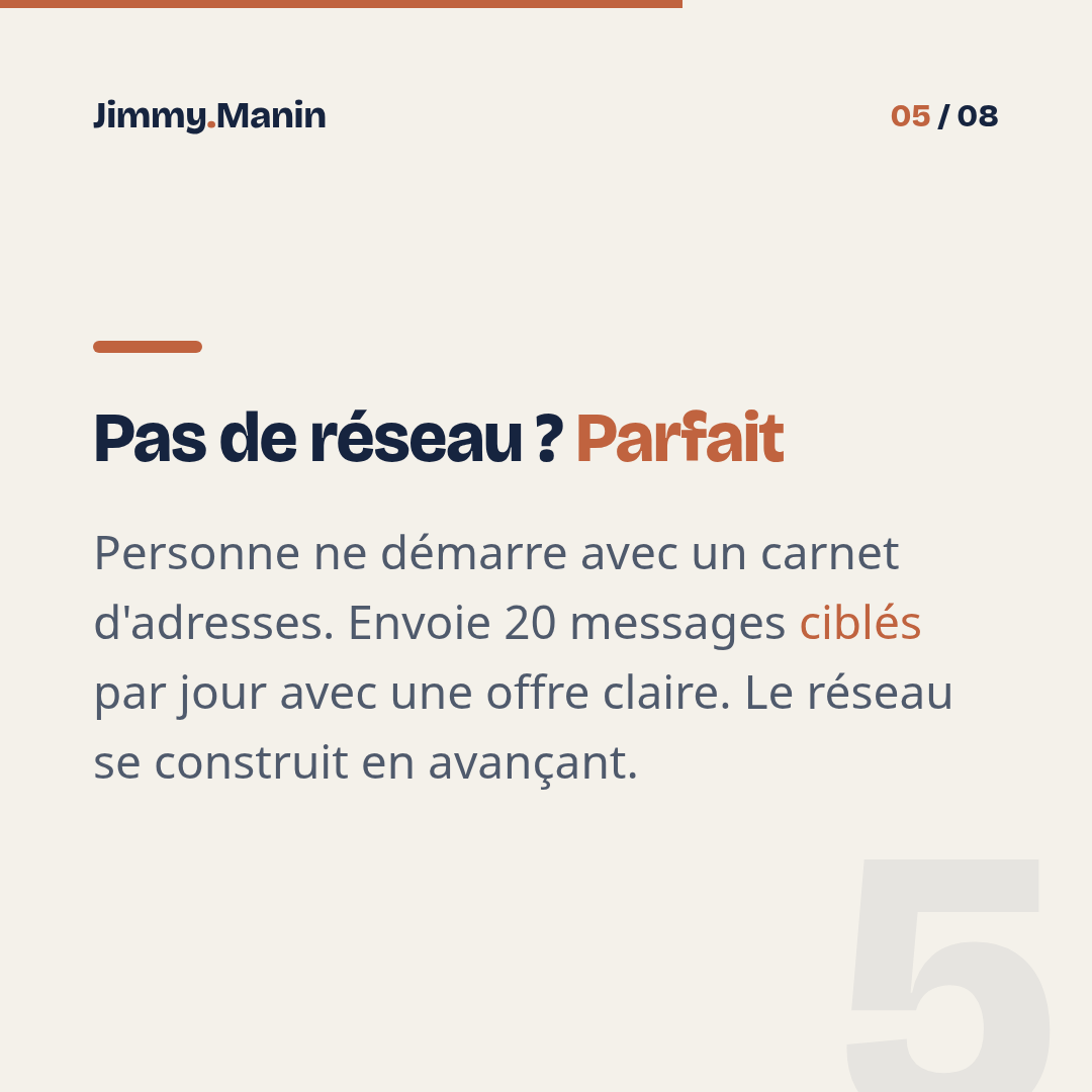 Pas besoin de portfolio ni de réseau pour signer ton premier client IA — 5/8