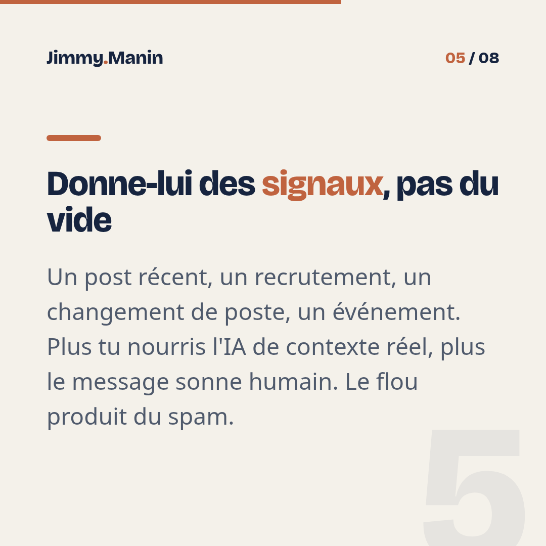Personnaliser ta prospection IA sans tomber dans le spam — 5/8