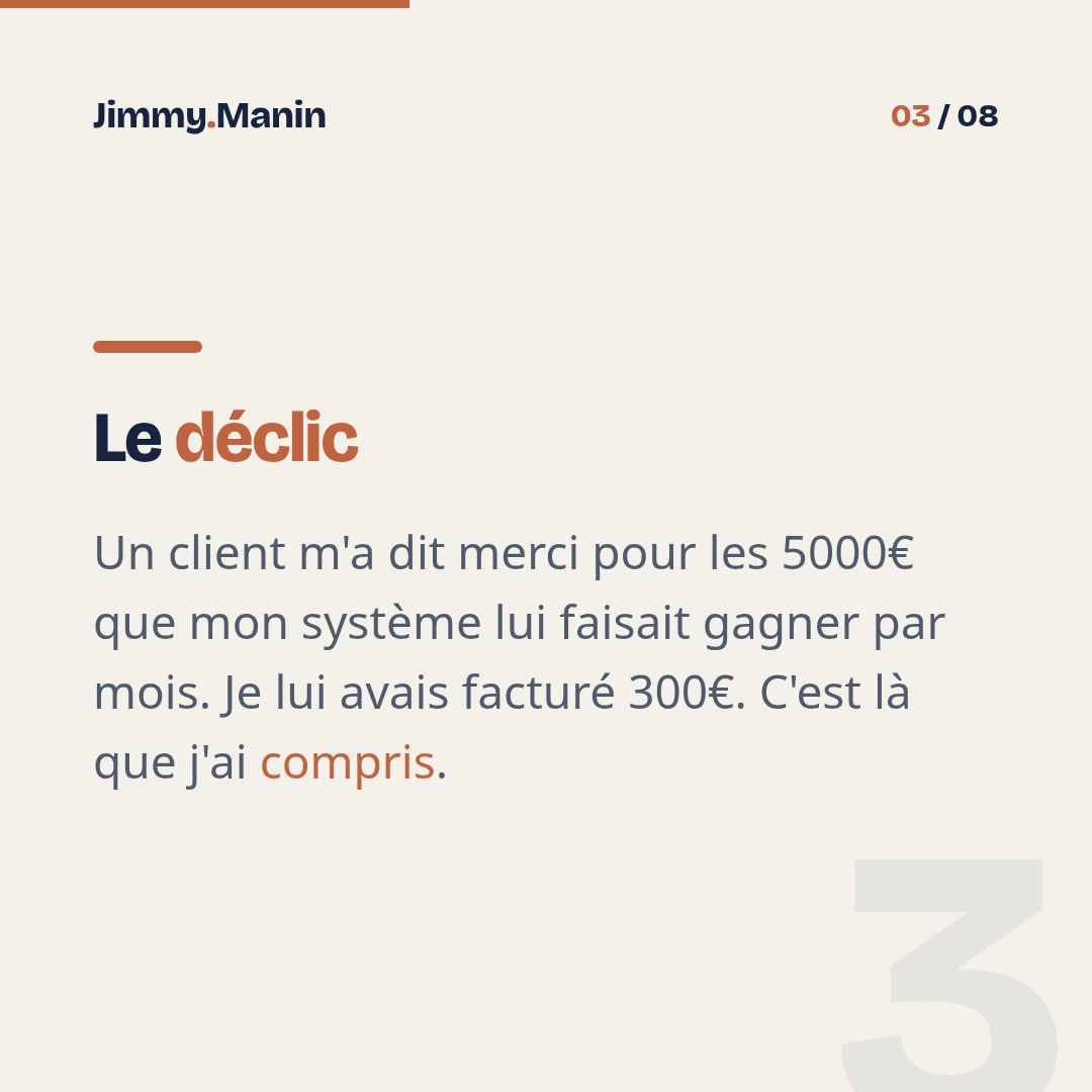Pourquoi j'ai arrêté de vendre mon temps et facturé la valeur — 3/8