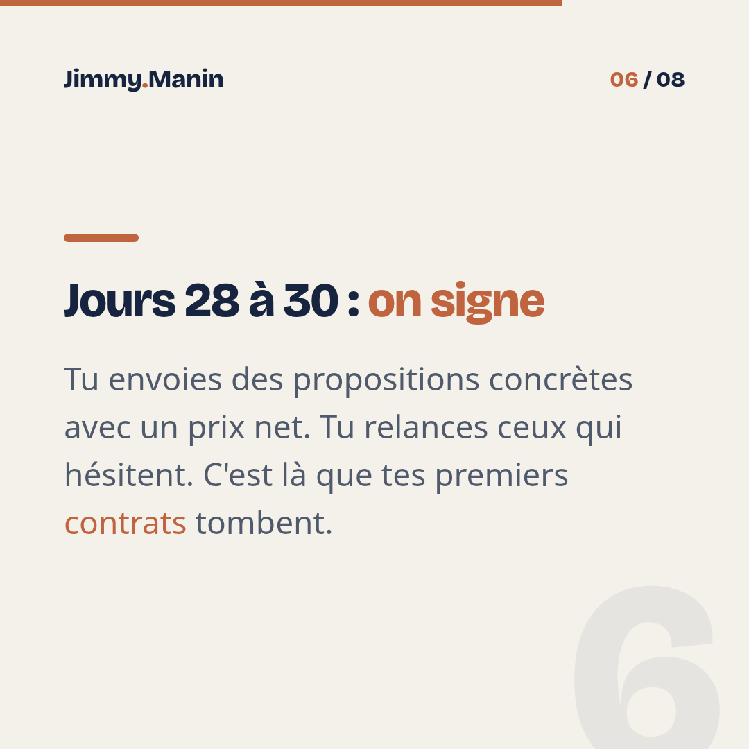 Le plan jour par jour pour 5 premiers clients en 30 jours — 6/8