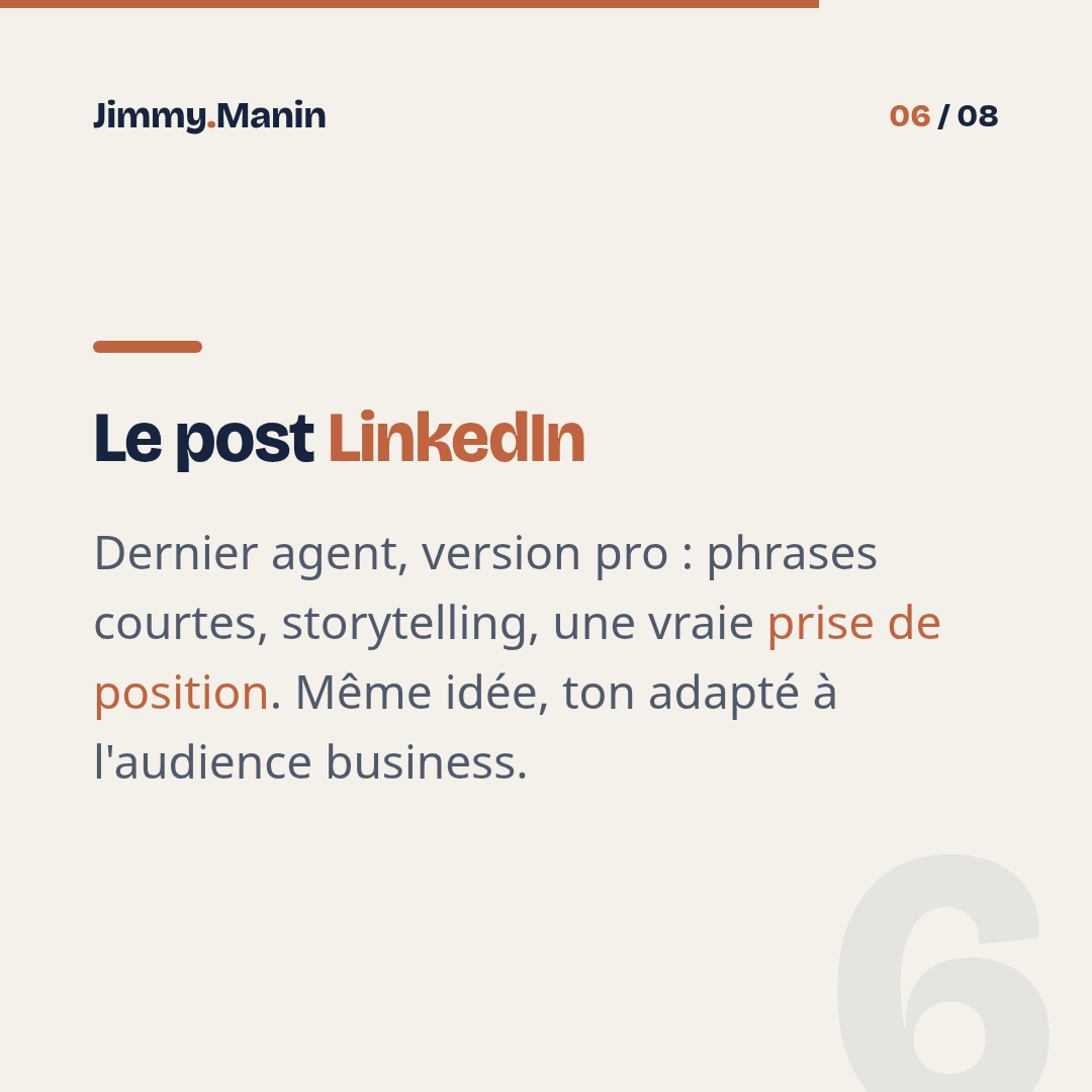 Le workflow d'agents IA qui produit ton contenu pour 3 plateformes — 6/8