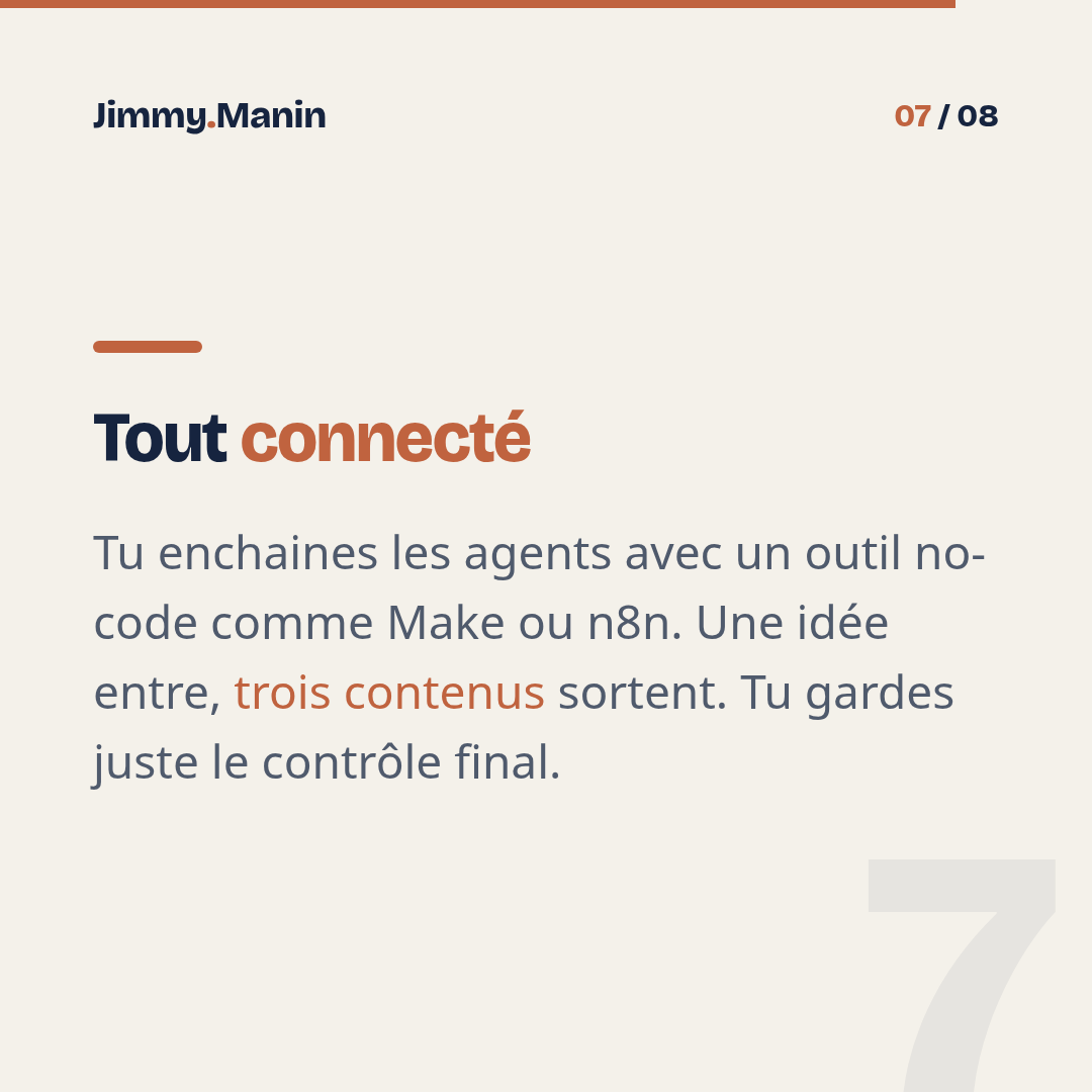 Le workflow d'agents IA qui produit ton contenu pour 3 plateformes — 7/8